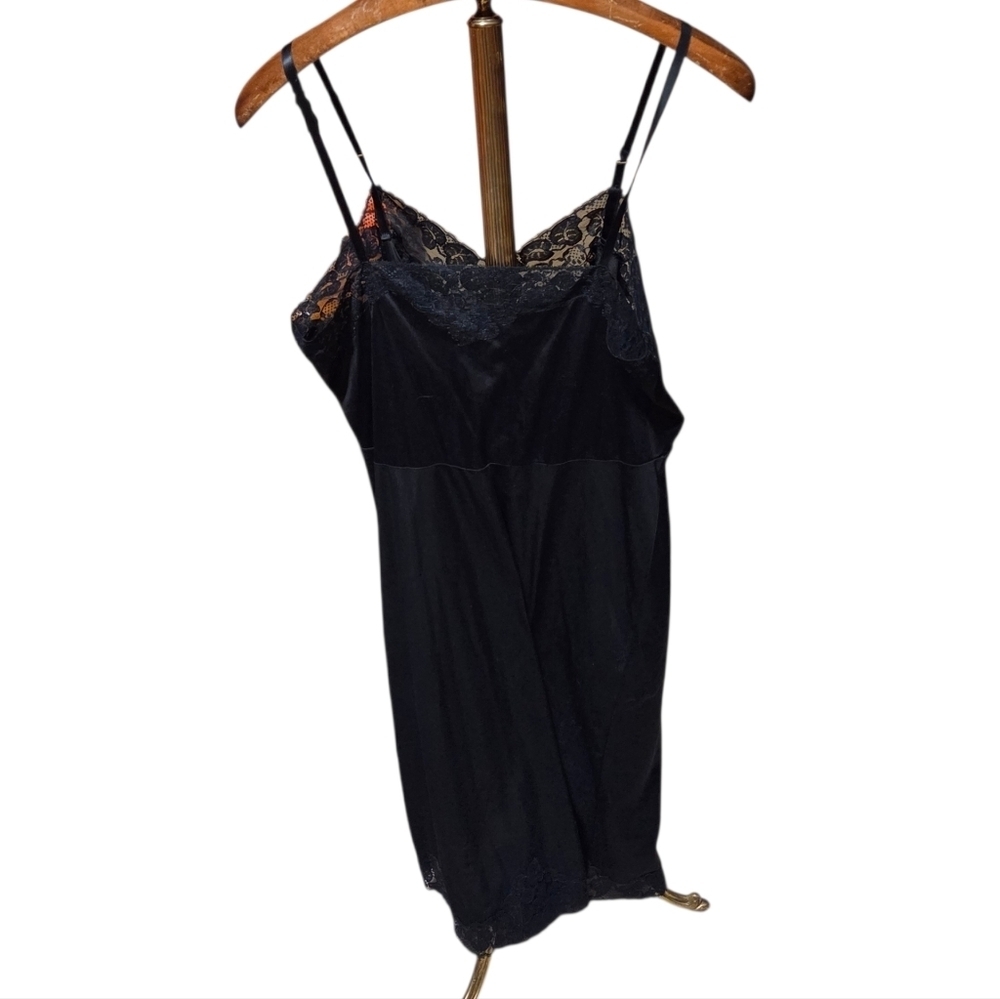 Vintage 60s Van Raalte Black Lacy Slip Dress Chemise Nightgown Size 40 A - Picture 2 of 7